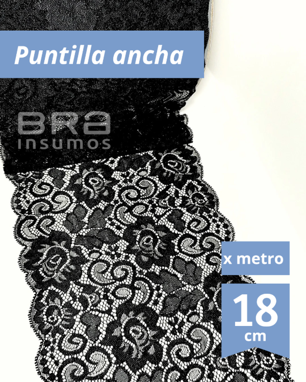 Producto - [P23] Puntilla Elastizada 18 cm - Negro (x Metro)