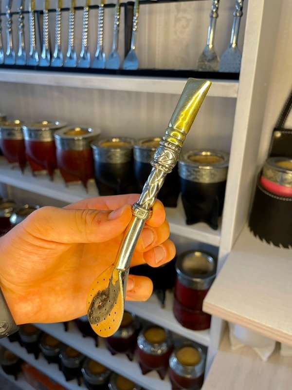 Producto - Bombillon Mini de Alpaca y Bronce, doble Dije Pala Ancha