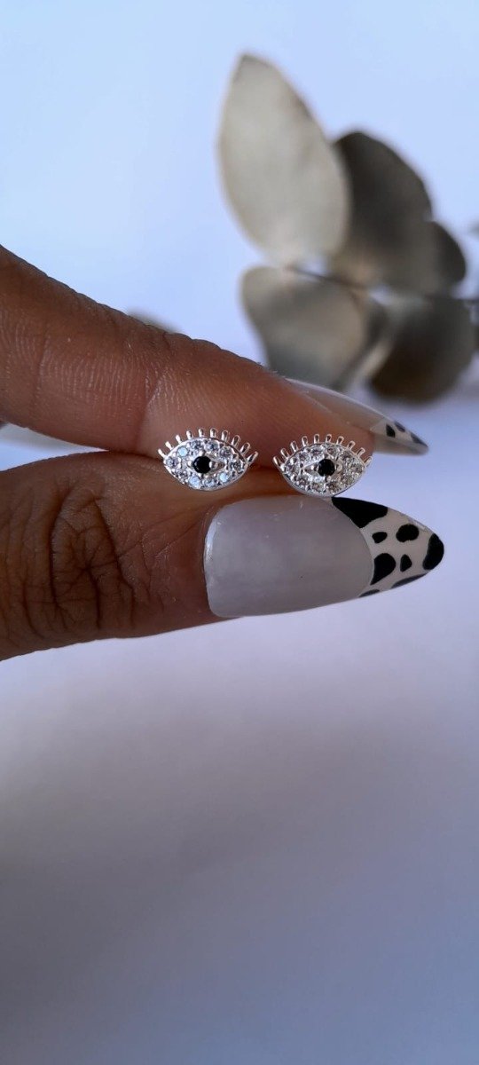 Producto - Aros plata pasantes ojos microcubic