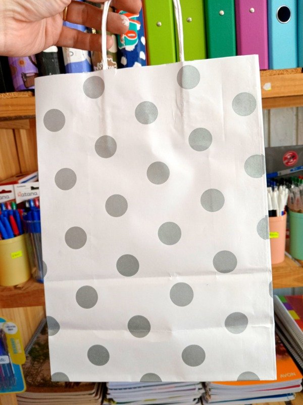 Producto - Bolsa Blanca con Lunares Plata 22 x 30 cm