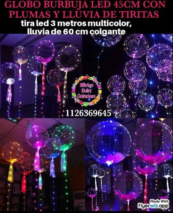 Producto - Globo burbuja LED con plumas y lluvia