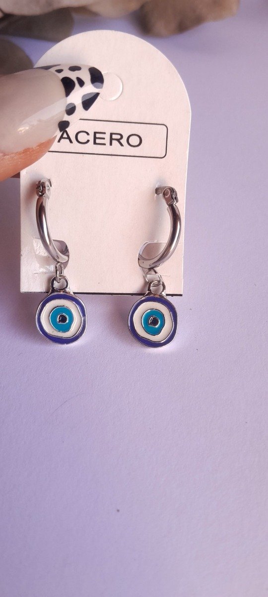 Producto - Aros acero argolla ojo turco colgante 2mm