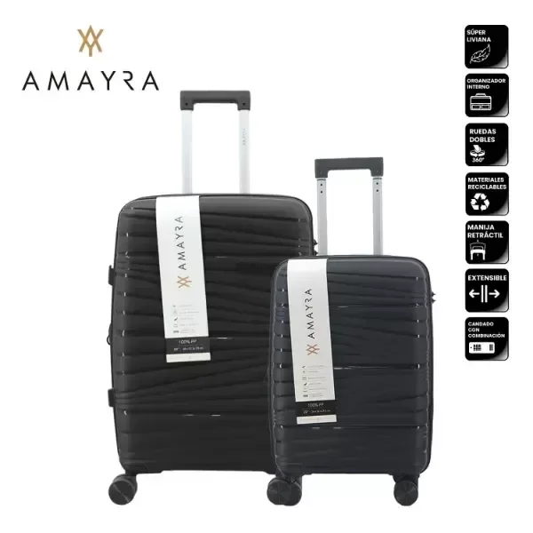 Producto - SET POR DOS VALIJAS 20" 24" PP NEGRA AMAYRA 67.8013N - 0