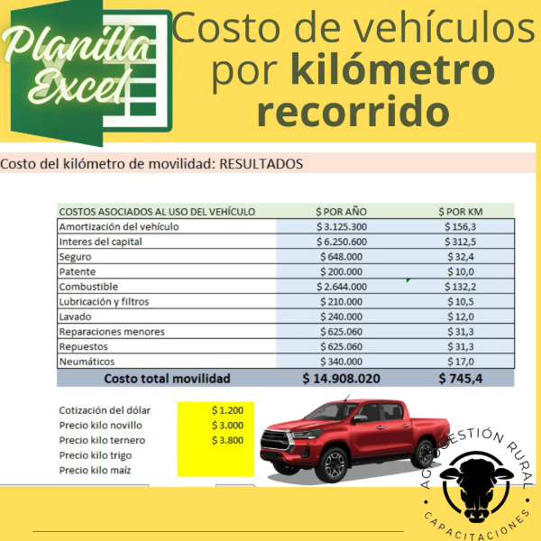 Producto - Planilla Excel de costo de vehículo por kilómetro recorrido