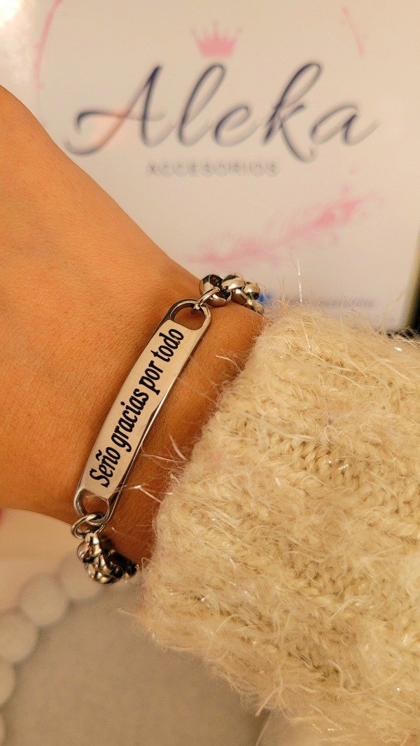 Producto - Pulsera eslabón rolo frase grabada de acero quirúrgico