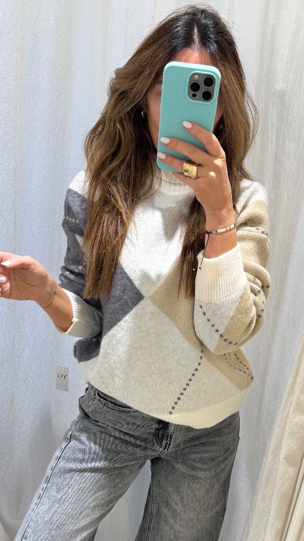 Producto - Sweater VERONA MARFIL Y GRIS