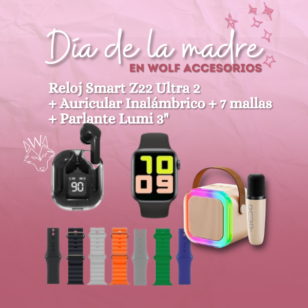 Producto - RELOJ SMART ZT22 + 7 MALLAS + AURICULARES Y PARLANTE LUMI 3''