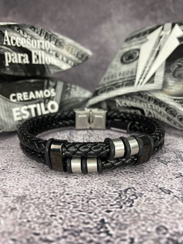 Producto - Pulsera cuero trenzado doble con argollas