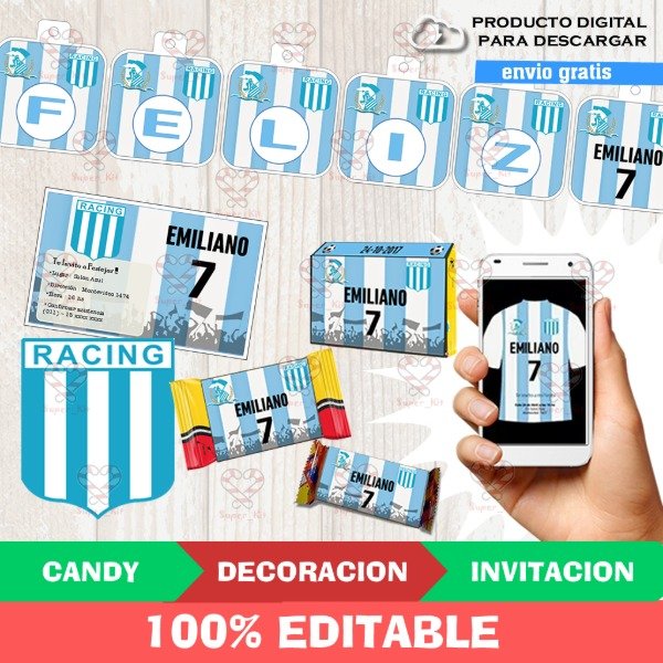 Producto - Kit Imprimible Racing CLub Futbol Editable