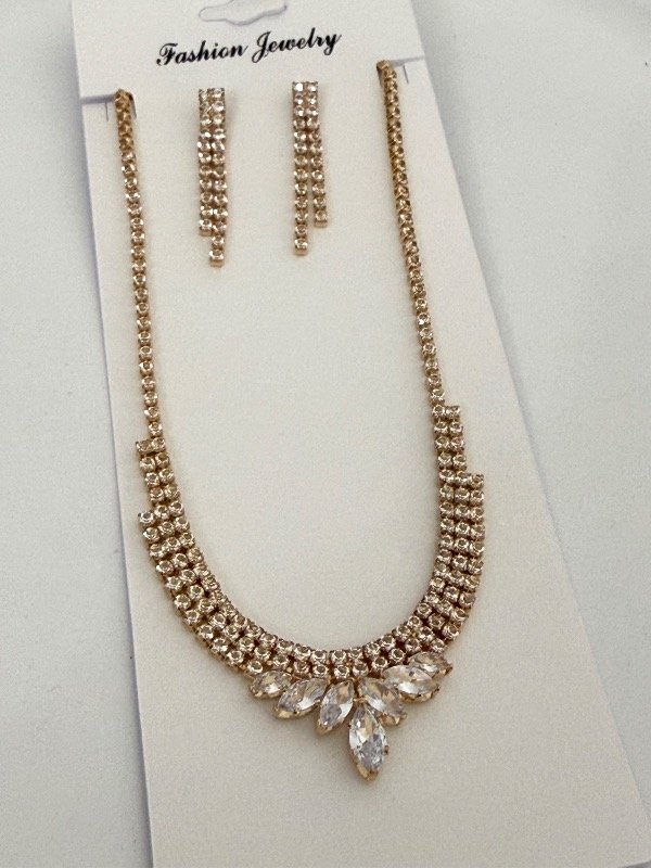 Producto - CF0048 Conjunto full strass dorado collar gargantilla + aros
