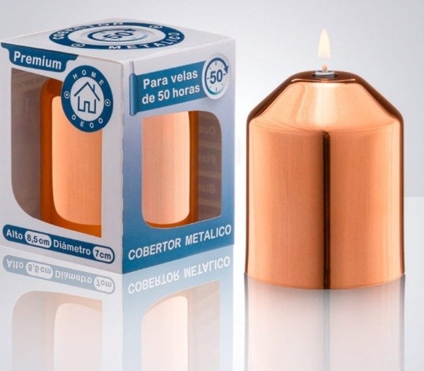 Producto - CAJA X 12 UNIDADES Cobertor metalico para velas de parafina liquida ROSA GOLD