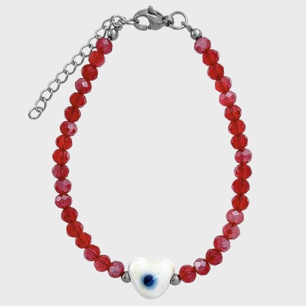 Producto - Pulsera de cristal checo y acero quirúrgico - 4mm - Rojo - Ojo corazón