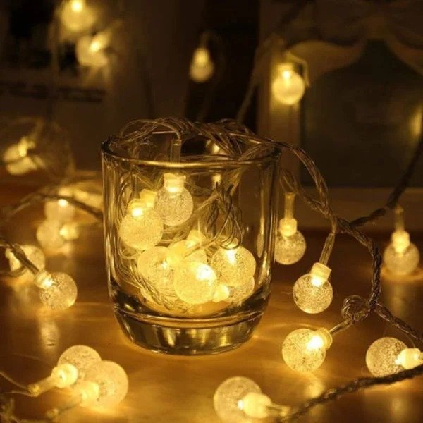 Producto - Guirnalda de Bolitas Calidas transparentes a pilas x 3 mts