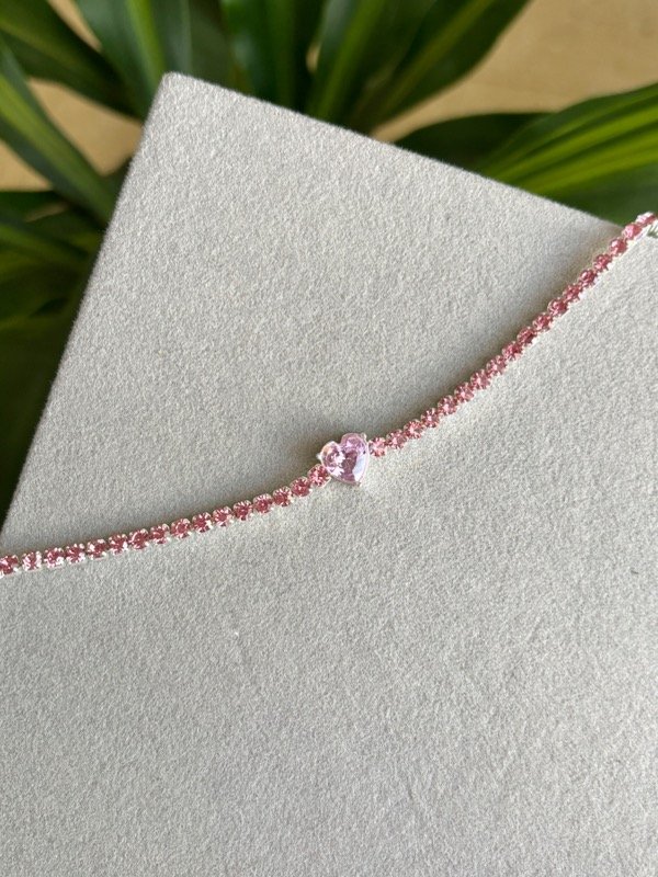Producto - Pulsera Cristales y Corazón Rosa Acero Blanco