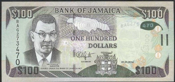 Producto - Jamaica [P 95a] Billete 100 Dolares 2014. Billete Hibrido. UNC
