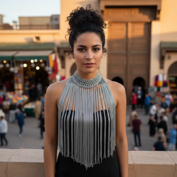 Producto - Collar De Flecos De Seda Recto Gris