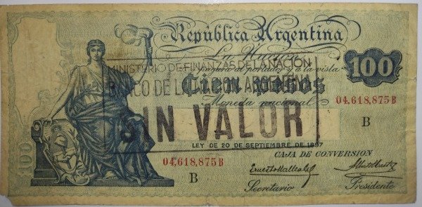 Producto - Billete argentina caja de conversión 100 pesos año 1928 B1688 Col390e p#247b F - 0