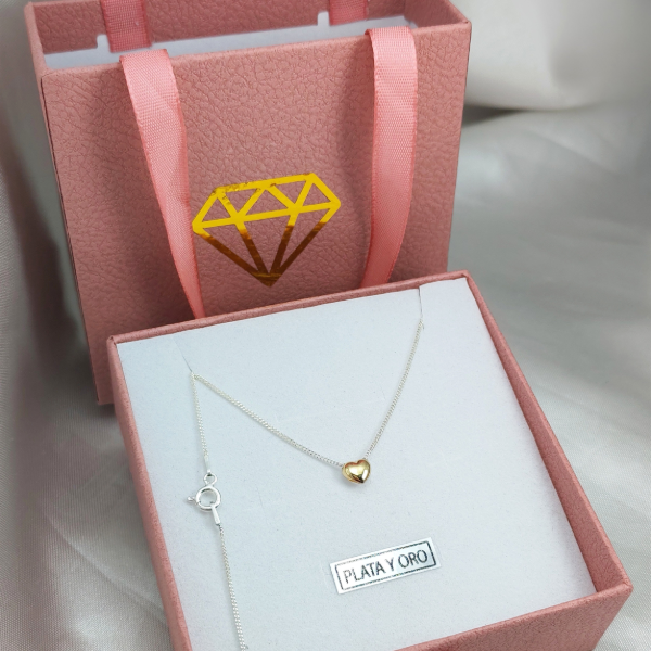 Producto - Conjunto Plata 925 y Oro Dije Corazones con Cadena - 4