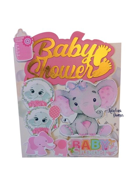 Producto - Cake Topper Adorno Baby Shower Elefante Rosa . Set x 8