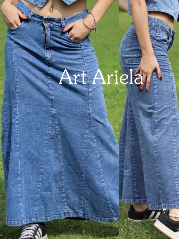 Ariela maxifalda de jeans corte sirena nevado