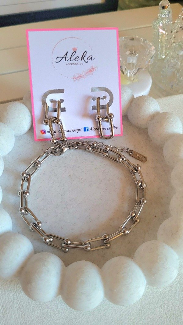 Producto - Conjunto pulsera y aros tiffany de acero quirúrgico - 1