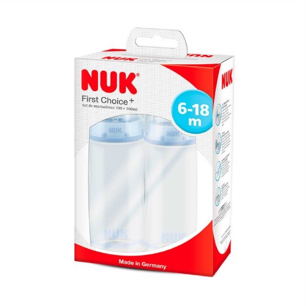 Producto - NUK FIRST CHOISE - SET 2 MAMADERAS 300ML - Tetina T2 - 6-18 M