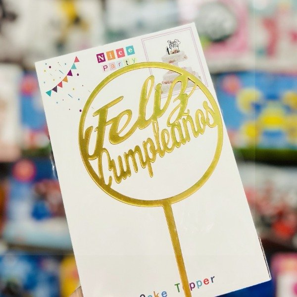 Producto - Topper para torta Feliz Cumpleaños Redondo/cursiva