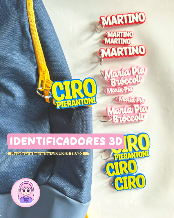 Producto - Identificadores 3D Personalizados para Mochilas y Bolsos