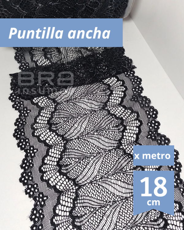 Producto - [P19] Puntilla Elastizada 18 cm - Negro con Lurex (x Metro)