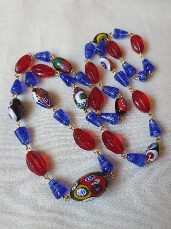 Producto - LUCERO Collar Millefiori Porphyry Glass Bleu Rouge