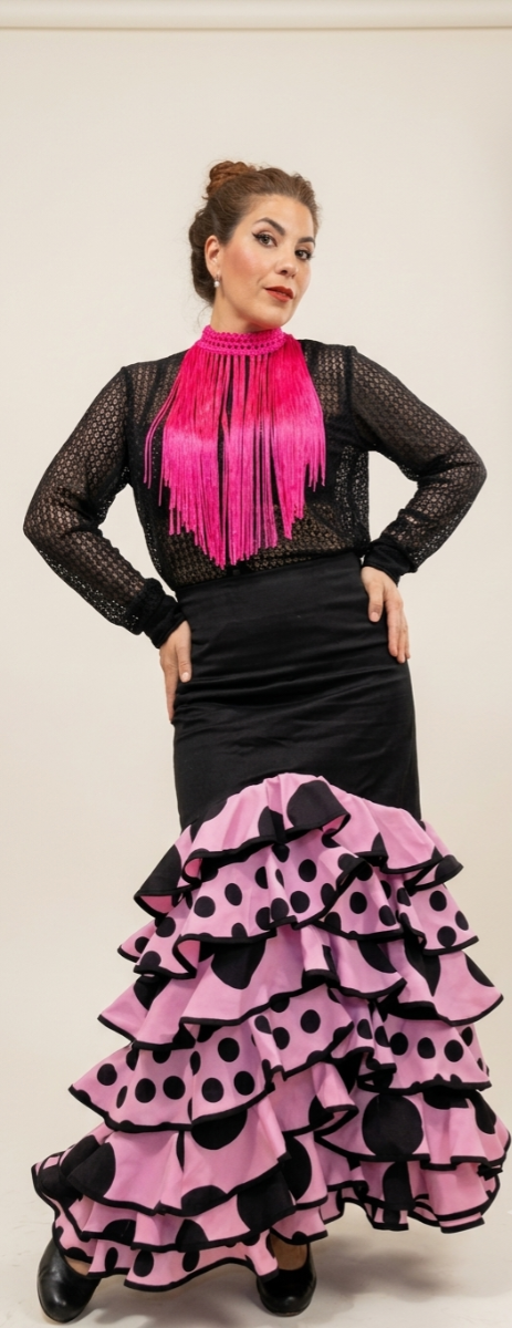 Producto - FALDA MONETA NEGRA CON ROSADO. ELASTIZADA TM