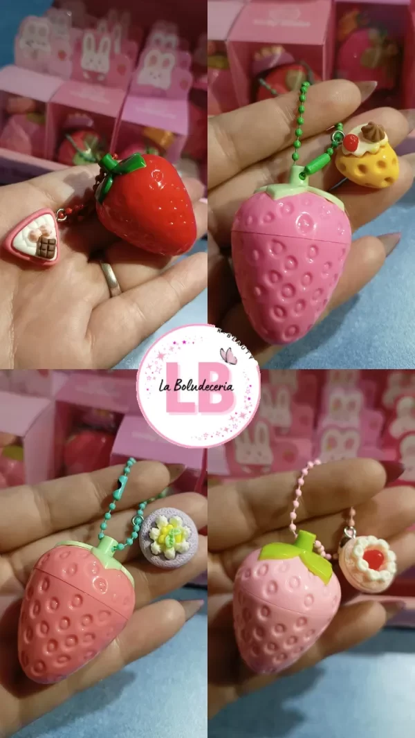 Producto - Bálsamo Labial Frutilla Kawaii - Edición Postres con Llavero Charm