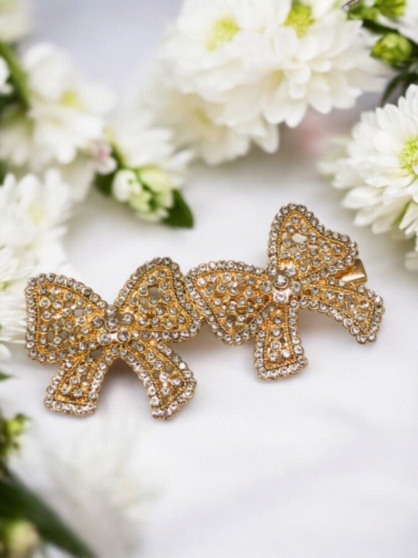 Producto - Hebilla dorada doble moño con strass