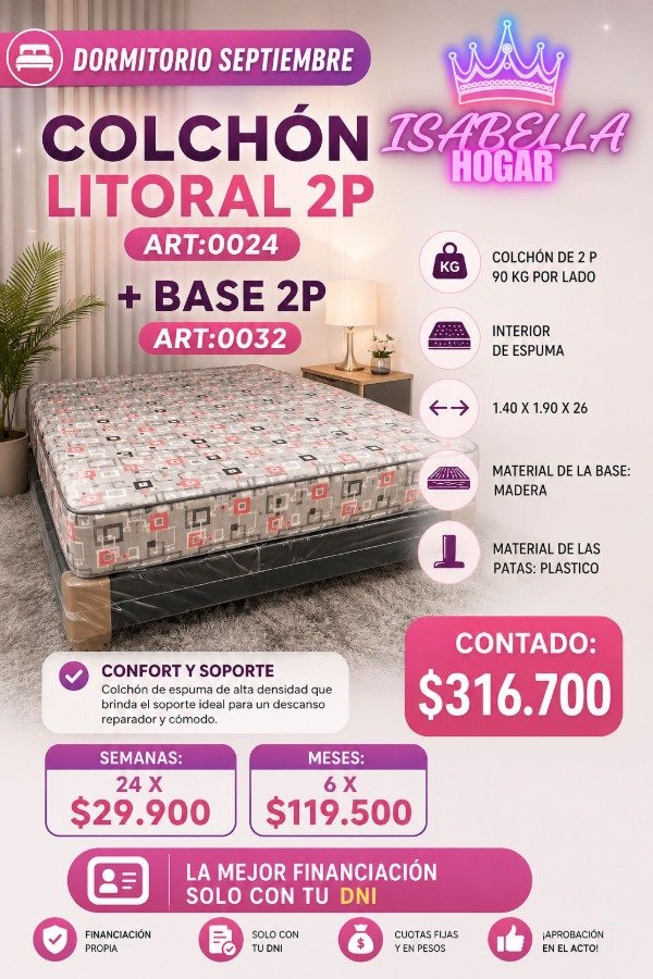 Producto - SOMIER COLCHON LITORAL+ BASE 2 PLAZA