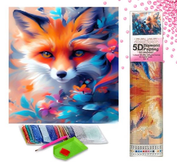 Producto - DIAMOND PAINTING 30X40 ZORRITO COLORIDO Y FLORES
