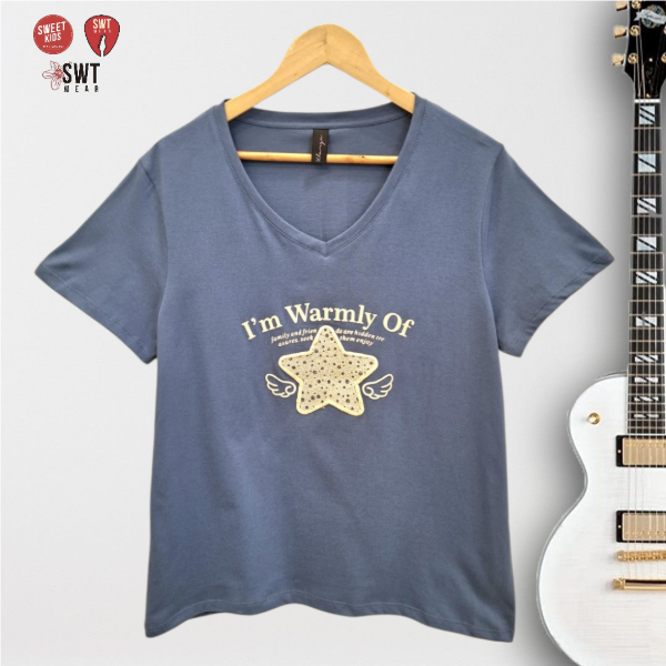 Producto - Remera WARMLY Brillos Algodon Ang CUELLO EN V Hasta 4XL