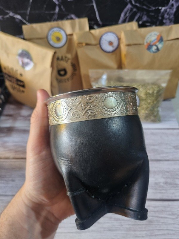 Producto - Mate Imperial Grande de Cuero Negro con Virola de Alpaca - 8