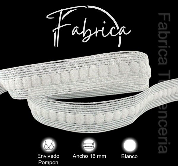 Producto - Envivado o Elástico Partido Pompón Blanco 16mm (1 metro)