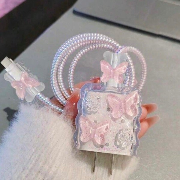 Producto - Protector de cargador mariposas rosa