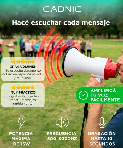 Producto - Megafono Portatil De Mano Grabador Voz Musica 15W -Gadnic (Megafo01) - 1