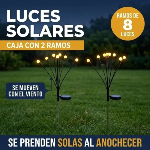 Producto - Luces Solares para Jardín Ramo de 8 Luces Cálidas x2 Se Mueven con el Viento - 0