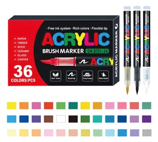 Producto - Marcadores De Pintura Acrílica Punta Pincel X36 Colores
