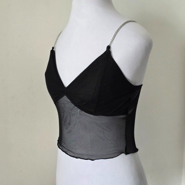 Producto - Top con tirantes de cadena y transparencia S/M