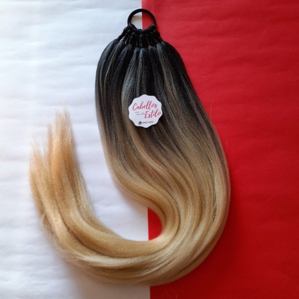 Producto - Ponytails lacia de kanekalon negro con platino