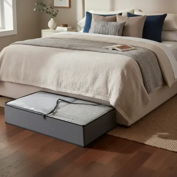 Producto - Organizador Bajo Cama Tapa Transp Cierre Baul Ropa Calzado