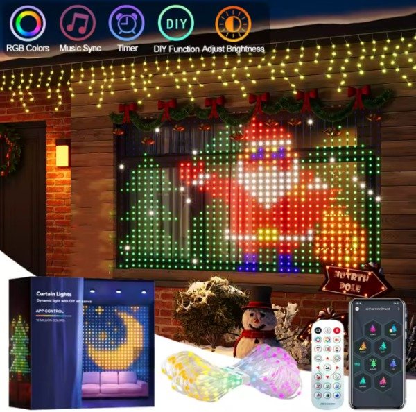 Producto - 40022 Cortina Luz 2x2mt Inteligente 400 Led Rgb Aplicacion Control - 0