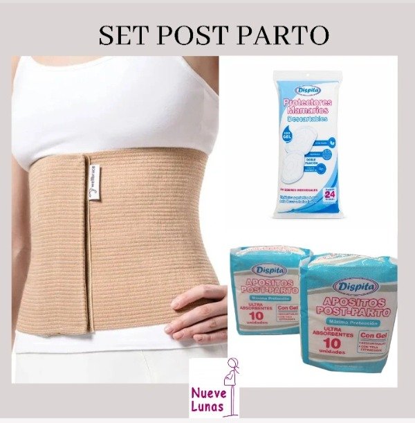 Producto - Set Post Parto: 1 faja post parto+24 protectores mamarios+20 apósitos post parto