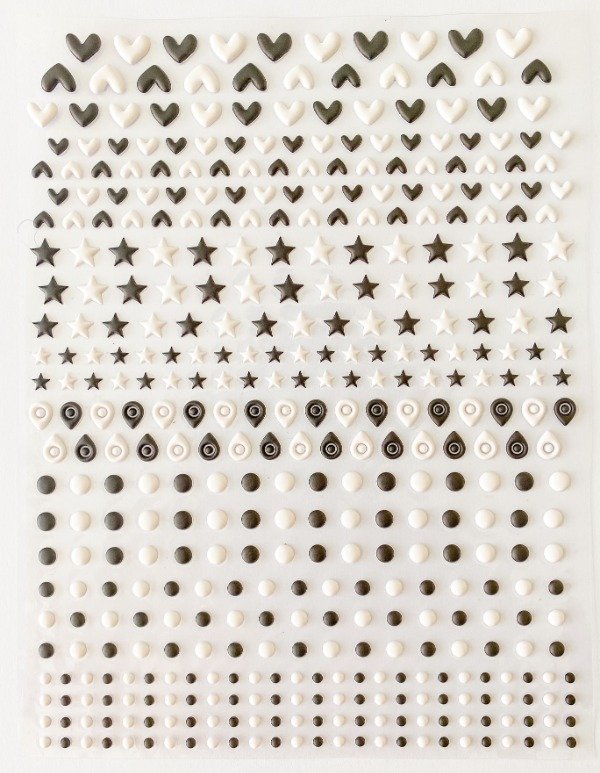 Producto - Pegatinas puffy corazones y estrellas blanco y negro