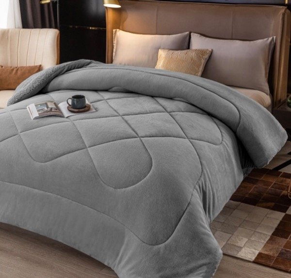 Producto - EDREDONES FLANNEL C/CORDERITO TWIN SIZE GRIS