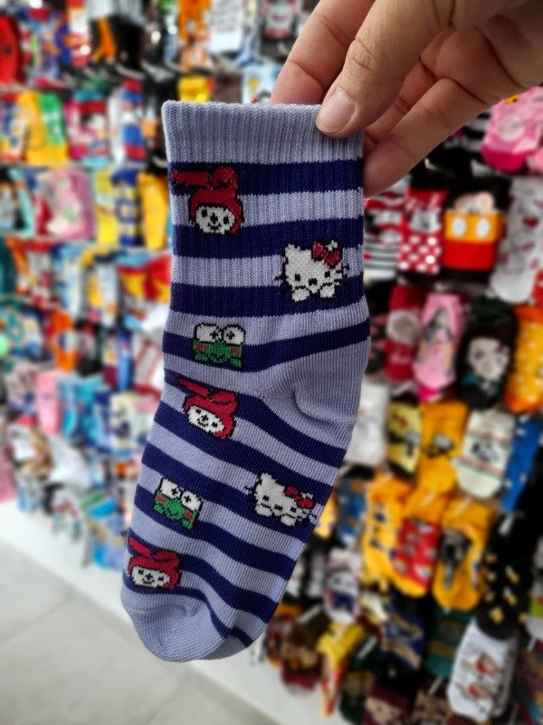 Producto - Media Caña Infantil Kitty Rayas Azul y Celeste